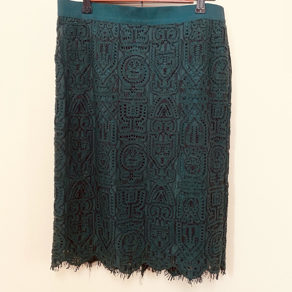 ANN TAYLOR SKIRT PENCIL 10P LACE FOREST DEEP GREEN Work Career Corporate Chic - Picture 4 of 13
